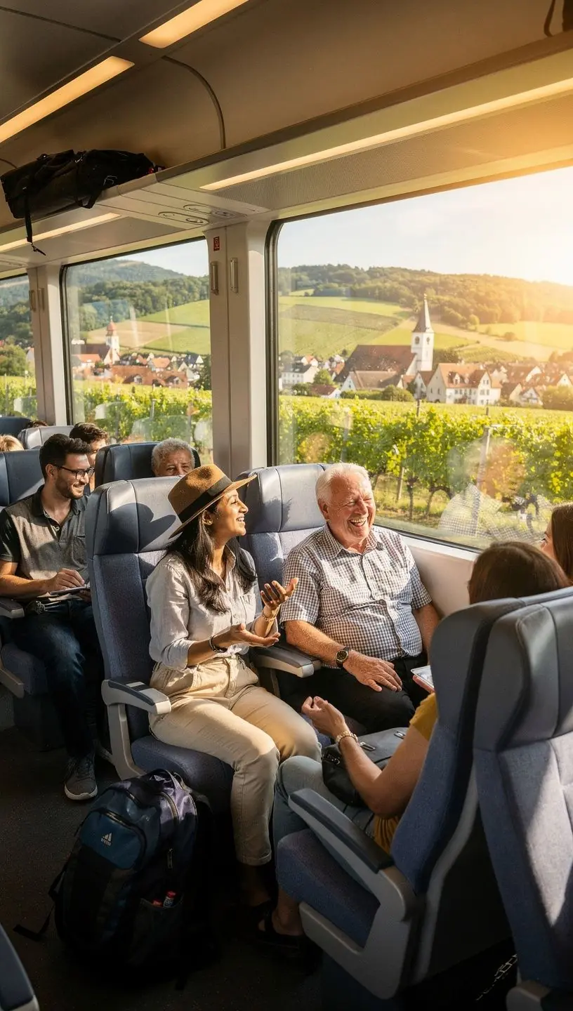 Beratungsgespräch in einem Studio mit einem Experten für Zugreisen durch Deutschland.